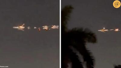 (ویدئو) آتش گرفتن هواپیمای باری در آسمان