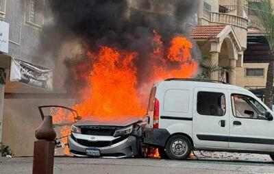 ببینید / تصاویری از حمله پهپادی اسرائیل به خودرویی در جنوب لبنان