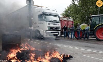 (ویدئو) کشاورزان خشمگین در فرانسه بزرگراهی را مسدود کردند
