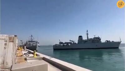 (ویدئو) لحظه برخورد دو کشتی انگلیسی با یکدیگر در بحرین