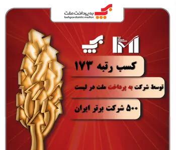 رتبه 173 شرکت به‌پرداخت ملت در میان 500 شرکت برتر ایران