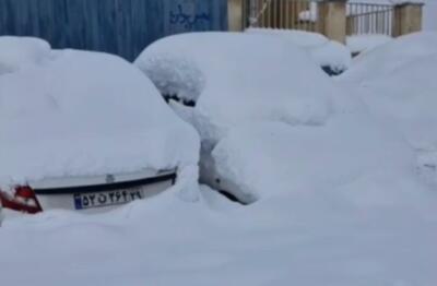 ببینید / دفن شدن خودروها در برف بانه کردستان