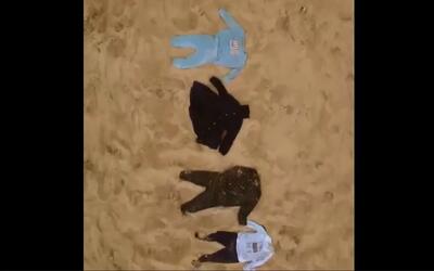 قرار دادن لباس کودکانه روی شن های ساحل به یاد ۱۱۵۰۰ کودک فلسطینی توسط مردم انگلستان (فیلم)