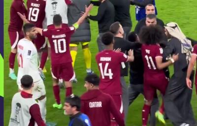 درگیری بازیکنان و مربیان ایران و قطر بعداز سوت پایان