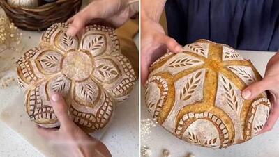 هنرنمایی نانوای خلاق برای درست کردن نان‌های متفاوت