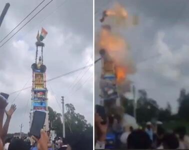 ویدیو / حادثه مرگبار جشنواره‌ای در هند؛ اتصال و سقوط سیم برق
