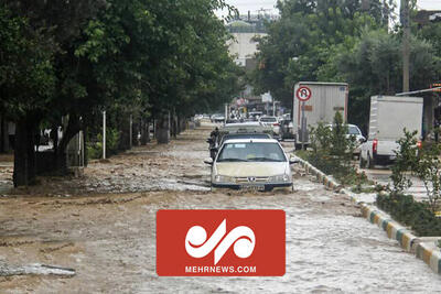 آبگرفتگی خیابان های یاسوج براثر بارش‌ شدید باران
