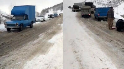 ببینید / بارش شدید برف در آذربایجان غربی خودروها را گرفتار کرد