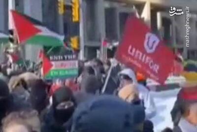 فیلم/ تظاهرات مقابل سفارت رژیم صهیونیستی در پایتخت کانادا