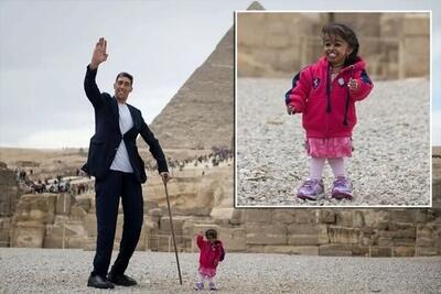ببینید/ واکنش کوتاه‌قدترین زن جهان به دیدار با قدبلندترین مرد دنیا
