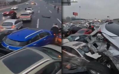 (ویدئو) تصادف زنجیره‌ای ۱۰۰ خودرو در چین