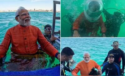 فیلم| عبادت نخست وزیر هند زیر دریا