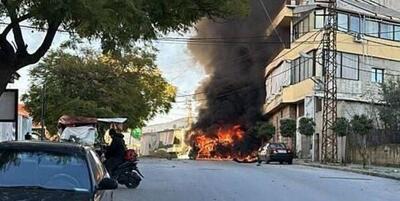 تصاویر حمله پهپادی به یک خودرو در جنوب لبنان | ببینید