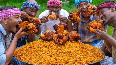 طرز پخت 20 کیلوگرم پاستا با مرغ توسط آشپزان هندی (فیلم)
