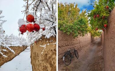 کوچه‌باغ نجف‌آبادِ اصفهان در دو فصل مختلف