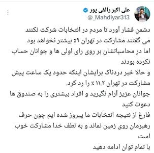 آمار رائفی پور از میزان مشارکت تهرانی‌ها در انتخابات؛ ۱۱.۲ درصد!