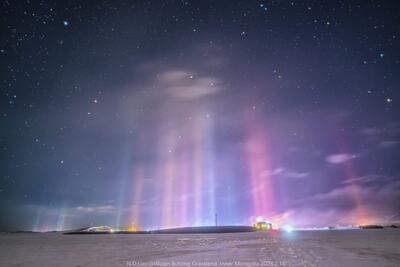 تصویر روز ناسا: ستون‌های نور بر فراز مغولستان داخلی