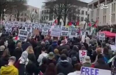 فیلم/ تظاهرات گسترده مقابل سفارت رژیم صهیونیستی در واشنگتن