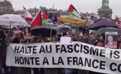 فیلم/ تظاهرات اعتراضی فرانسوی‌ها علیه جنایات رژیم صهیونیستی در غزه