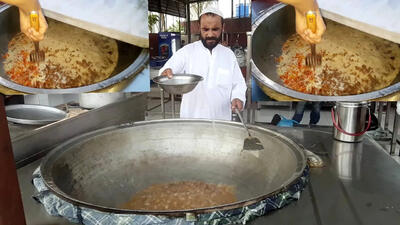 (ویدئو) فرآیند پخت 25 کیلوگرم قابلی پلو با گوشت به سبک آشپز معروف پاکستانی