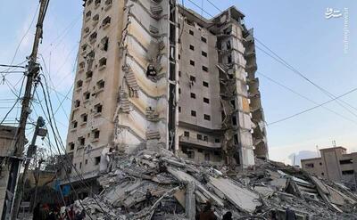 عکس/ برج مسکونی المصری در شهر رفح بعد از بمباران