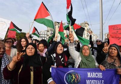تظاهرات زنان تونسی و موریتانی درحمایت از زنان فلسطینی - تسنیم
