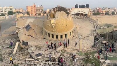 (ویدئو) لحظه انهدام یک مسجد در نوار غزه