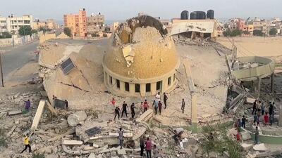 فیلم| لحظه انهدام یک مسجد در نوار غزه