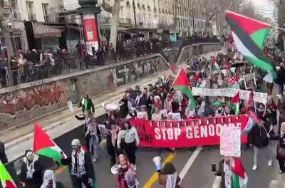 فیلم/ تظاهرات فرانسوی‌ها علیه نسل کشی مردم فلسطین در غزه