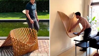 ایده ه ای جالب برای صندلی و میز چوبی جمع شونده (فیلم)