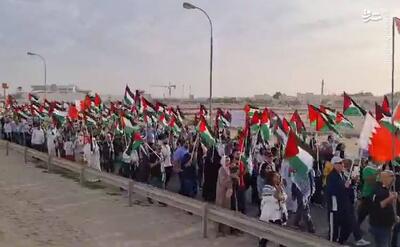 فیلم/ تظاهرات گسترده مردم بحرین در حمایت از غزه