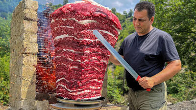 (ویدئو) طرز پخت کباب ترکی در طبیعت با 13 کیلو گوشت گاو توسط آشپز معروف آذربایجانی