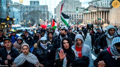 (تصاویر) مداخله پلیس نیویورک در تظاهرات حامیان غزه