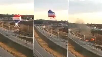 (ویدئو) برخورد بالون هوای گرم با خط برق در نزدیکی بزرگراه