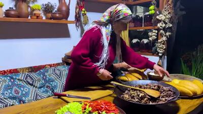 (ویدئو) روش خلاقانه خانواده روستایی آذربایجانی در کباب کردن 10 کیلو گوشت گاو