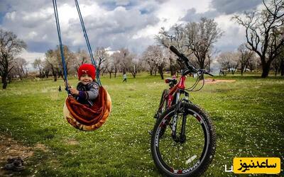 اوج خلاقیت یک مادر ایرانی برای عکاسی از نوزادش در روز سیزده بدر/ ترکیب سیب با چیپس و پفک+عکس
