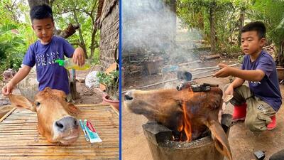 طرز پخت کله پاچه گاو توسط آشپز خردسال سنگاپوری (فیلم)