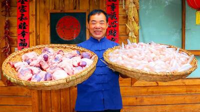 (ویدئو) غذای روستایی در چین؛ نحوه پخت چوخورشت بادکنک شکم ماهی و قلوه بره