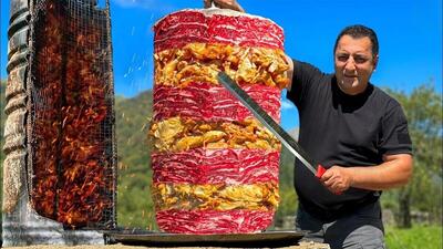 کباب 7 کیلو گوشت و مرغ به روشی خاص توسط آشپز آذربایجانی (فیلم)