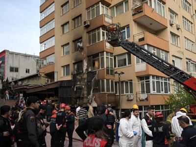 لحظه فرار مامور آتش نشانی از حمله آتش سوزی مهیب در استانبول!