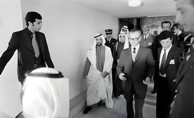 عکس| محمدرضا پهلوی و بنیانگذار امارات، پس از اجلاس اوپک