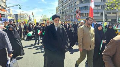 حضور سید مصطفی خامنه‌ای در راهپیمایی روز قدس