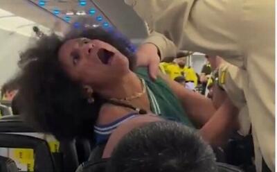فیلم| اخراج مسافر مزاحم از هواپیما به ظن مصرف مواد مخدر