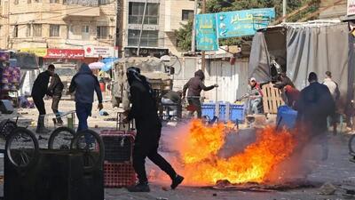 درگیری جوانان فلسطینی با عناصر متجاوز در کرانه باختری