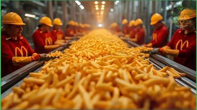 فرآیند تولید و فرآوری هزاران تن سیب زمینی در یک کارخانه آمریکایی (فیلم)