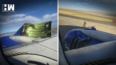 (ویدئو) لحظه کنده شدن پوشش موتور هواپیمای مسافربری