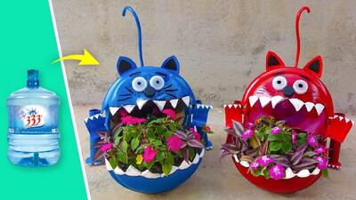 باغ شگفت انگیز، ظروف پلاستیکی را به شکل گربه بازیافت کنید و باغ خود را زیباتر کنید !
