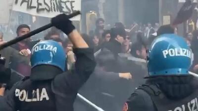 (ویدئو) سرکوب تظاهرات حامیان فلسطین در ناپل ایتالیا
