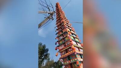 سقوط ارابه معبد ۳۰ متری در هند (فیلم)