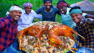 (ویدئو) غذای روستایی در هند؛ پخت 50 کیلو مندی عربی با دو بره 16 کیلوگرمی